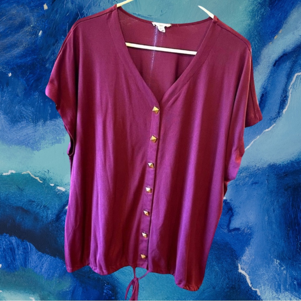 Como Blu Women’s plus-size Plum Purple Short-sleeve Knit Top❤️❤️3X